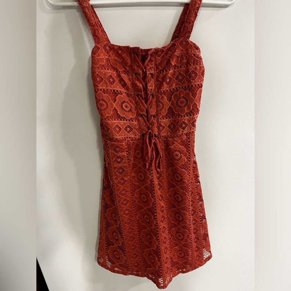 Lace patterned coral dress
